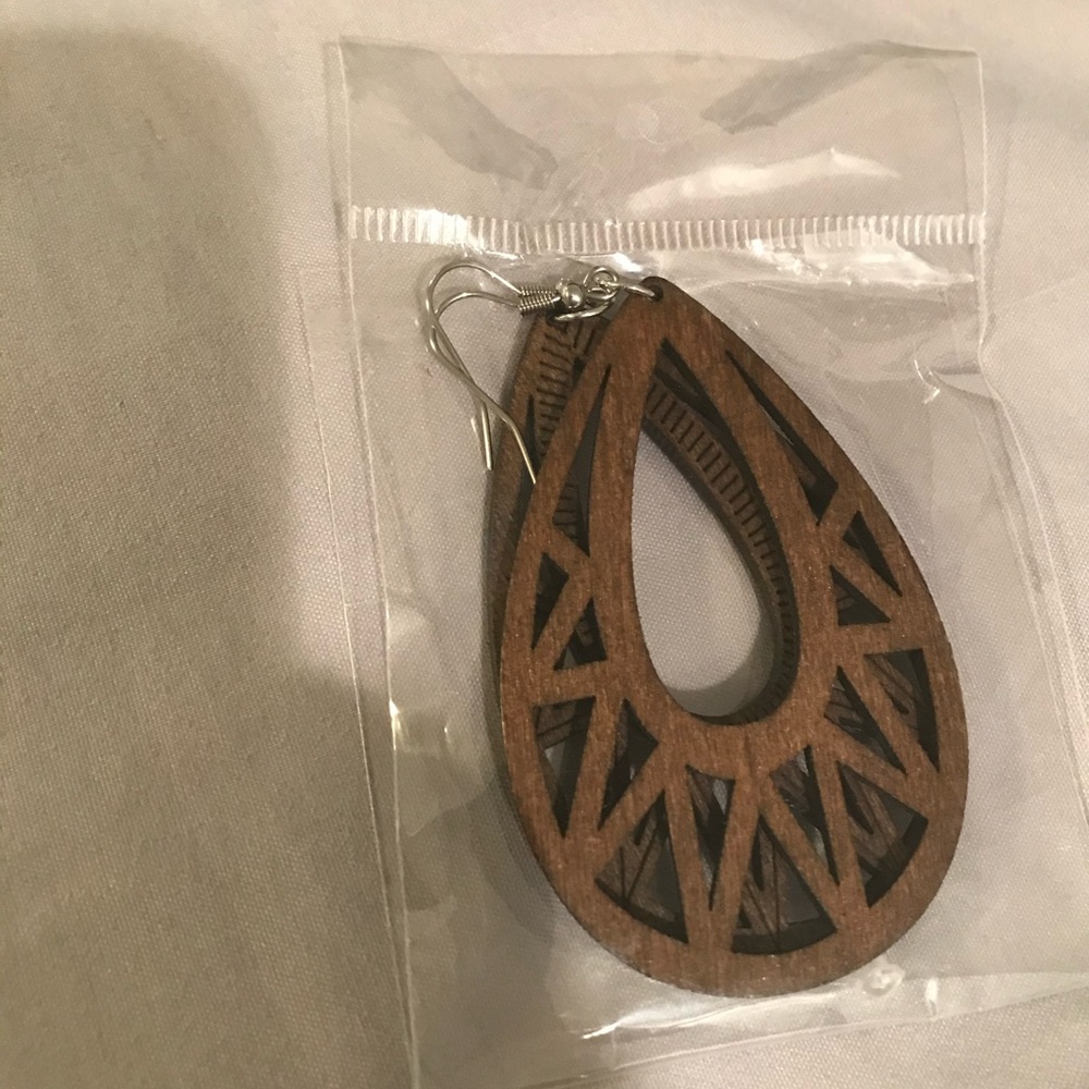 Wood earrings. Brand new in package